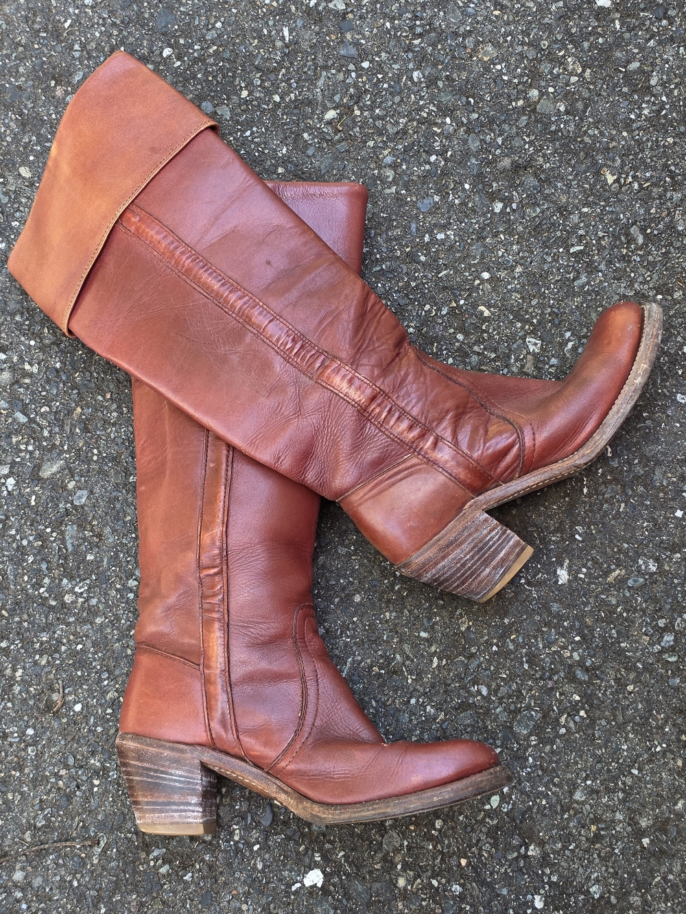 Women's Vintage Frye Tall Leather Riding Boots - Cognac Brown 6b